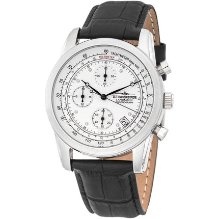 THUNDERBIRDS Landmark Chronograph Leather Watch Silver/Black image 0