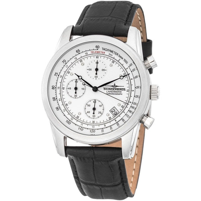 THUNDERBIRDS Landmark Chronograph Leather Watch Silver/Black image 0