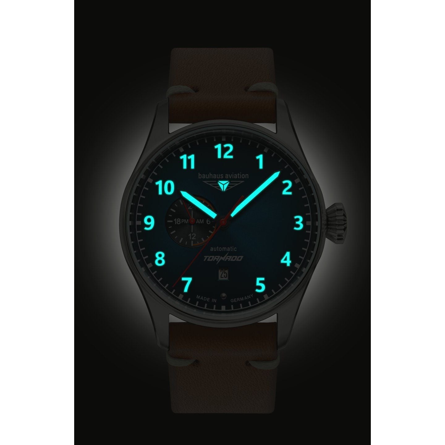 BAUHAUS AVIATION Men's Tornado Automatic 24-Hour Leather Strap Watch 27643 image 2