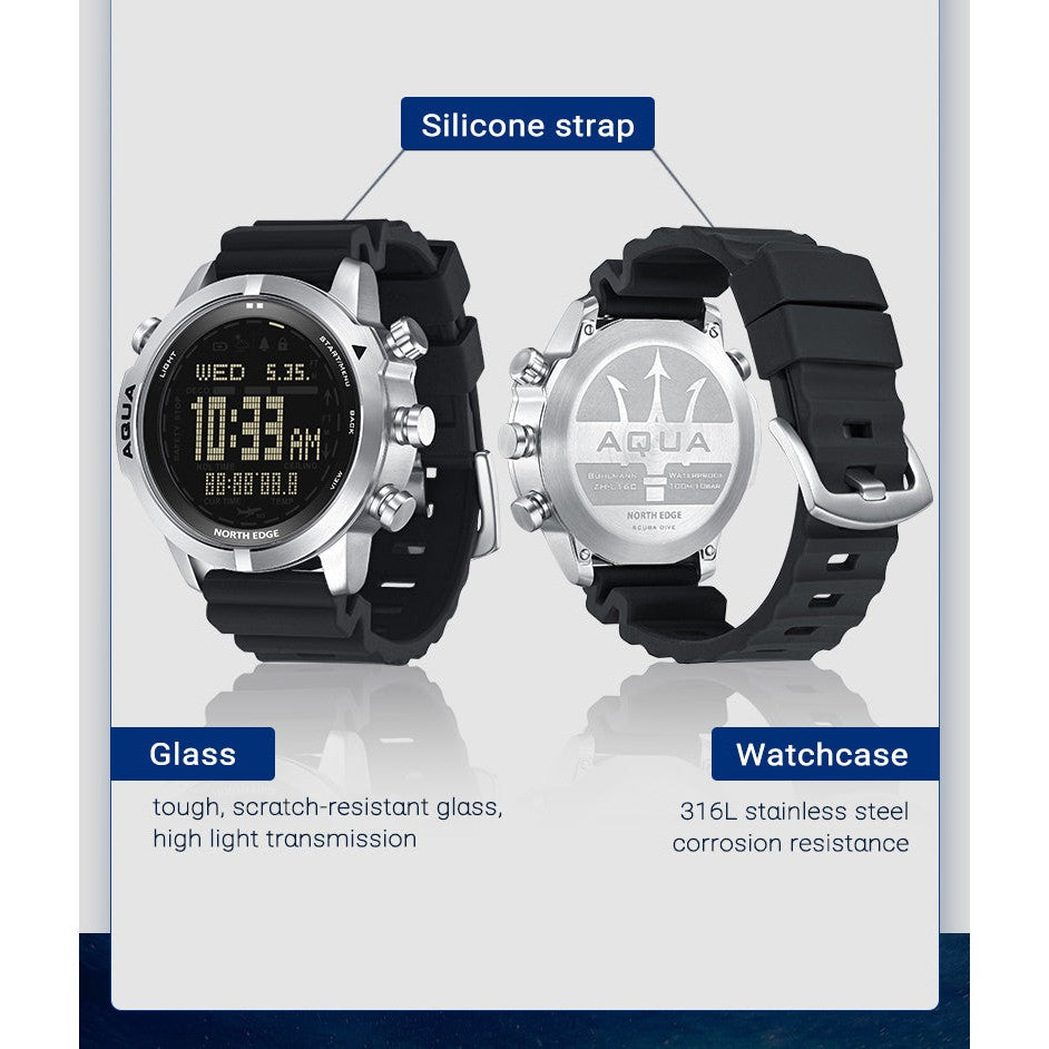 NORTH EDGE Tactical Aqua Scuba Dive Watch Black image 13