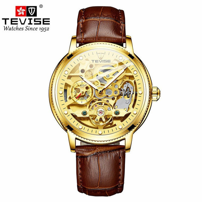 TEVISE Namura Skeleton Automatic Gold/Brown Watch