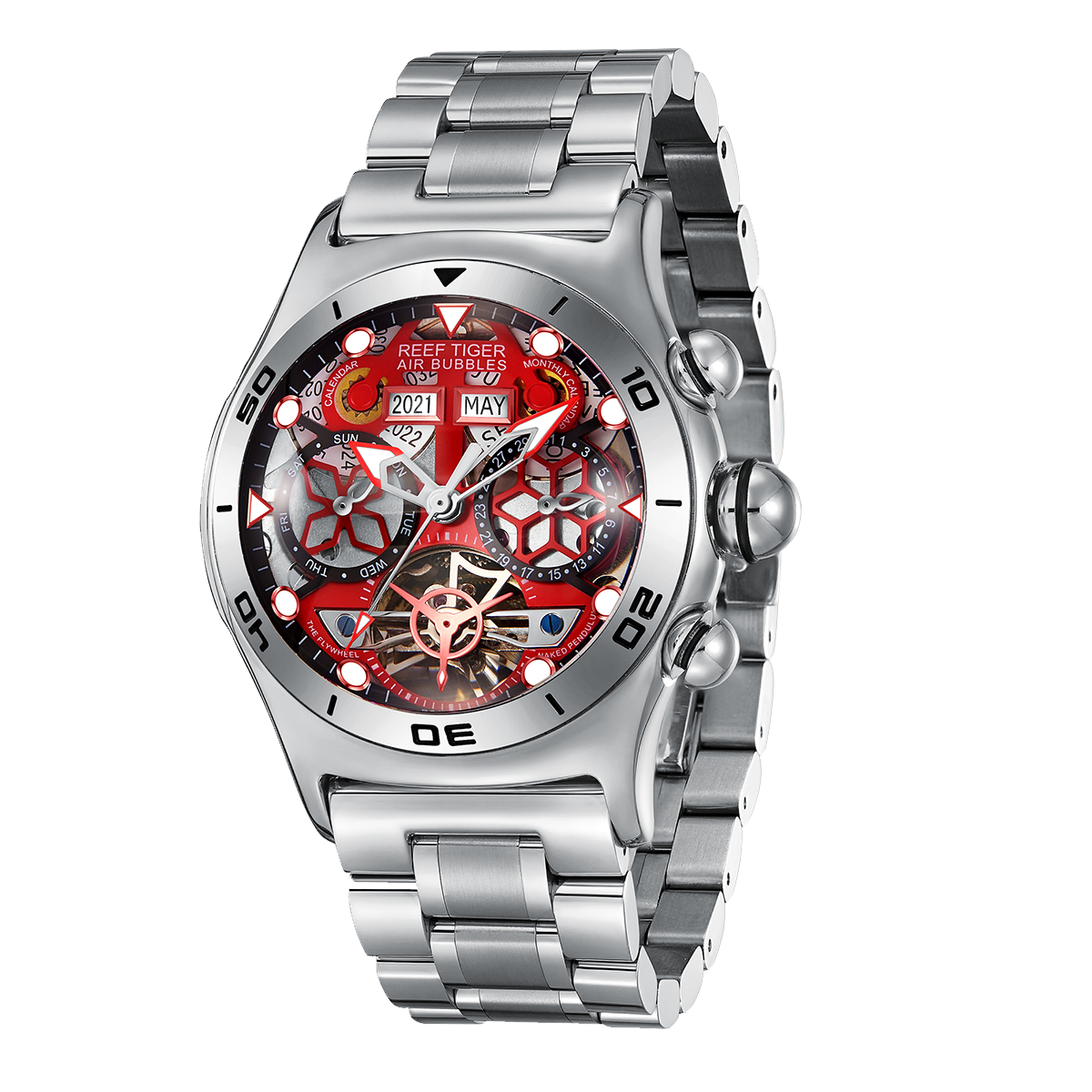 Reef Tiger Men's Aurora Air Bubbles Automatic Mechanical Skeleton Watch image 8