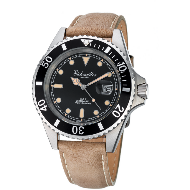 EICHMULLER since 1950 Mark III Diver Leather 20ATM Silver/Tan/Black Watch image 0