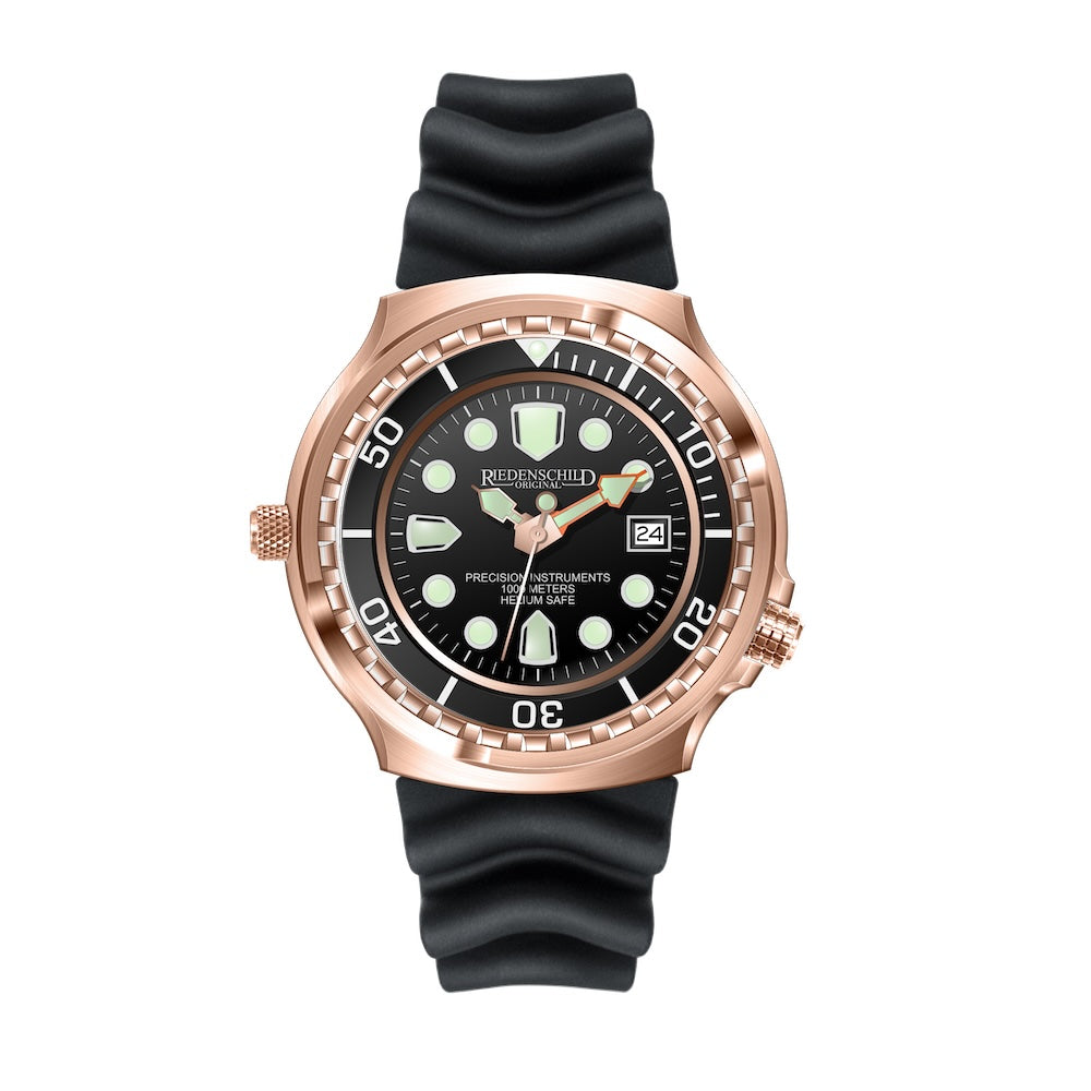 RIEDENSCHILD PRECISION INSRUMENTS GERMANY Divers Taucheruhr 1000m Helium Valve Watch Rose Gold/Black image 4