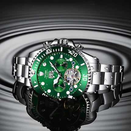 TEVISE Perpetual Flywheel Date Automatic Two Tone Green Watch image 1