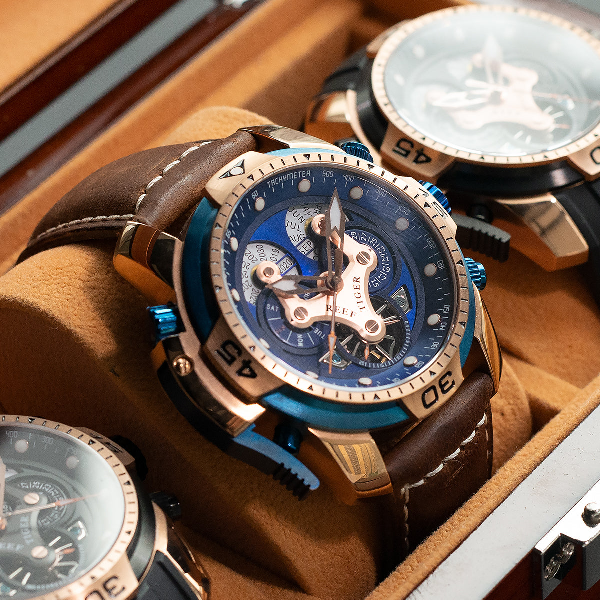 Reef Tiger Aurora Concept Luxury Skeleton Men's Automatic Rose Gold Watches for Men image 6