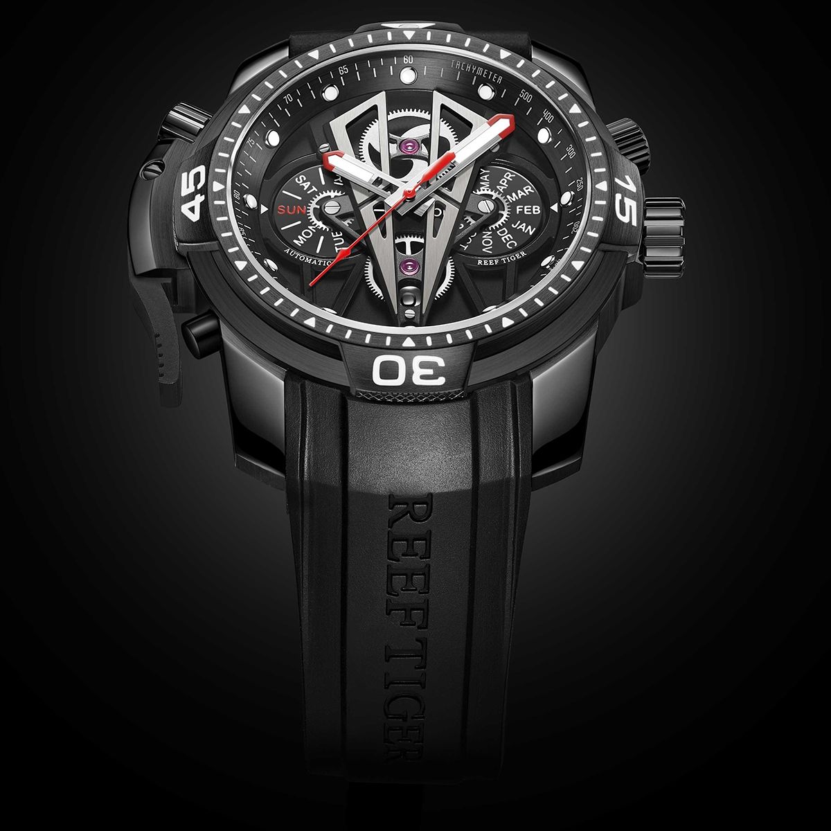 Reef Tiger Aurora Concept 2 Black PVD Automatic Military Sport Watch for Men image 12