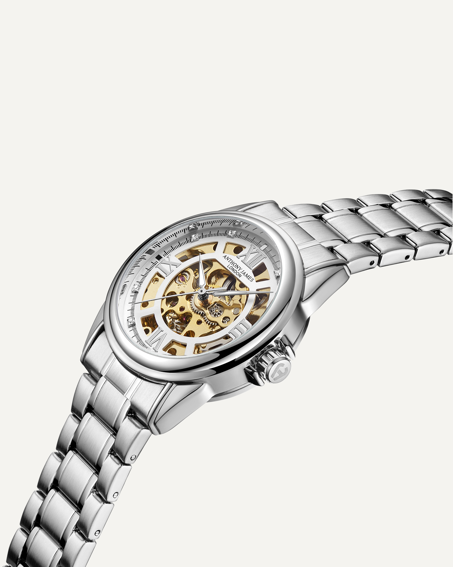 Skeleton Automatic Steel & White Mens Watch image 1