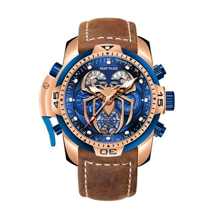 Reef Tiger Men's Aurora Spider Automatic Chronograph Watch Rose Gold/Blue image 12