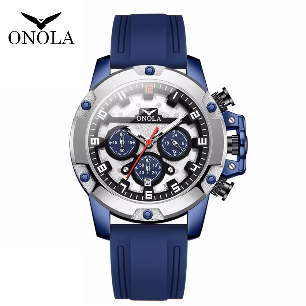 ONOLA Freeman Quartz Chronograph Silicone Strap Watch - Silver / Blue image