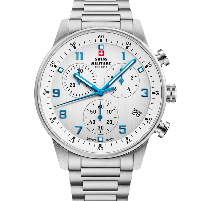 Swiss Military Minimalist Chronograph Watch – White, Steel | SM34114.03 image 0