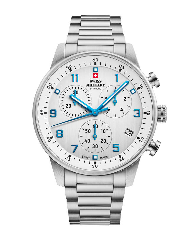 Swiss Military Minimalist Chronograph Watch – White, Steel | SM34114.03 image 0