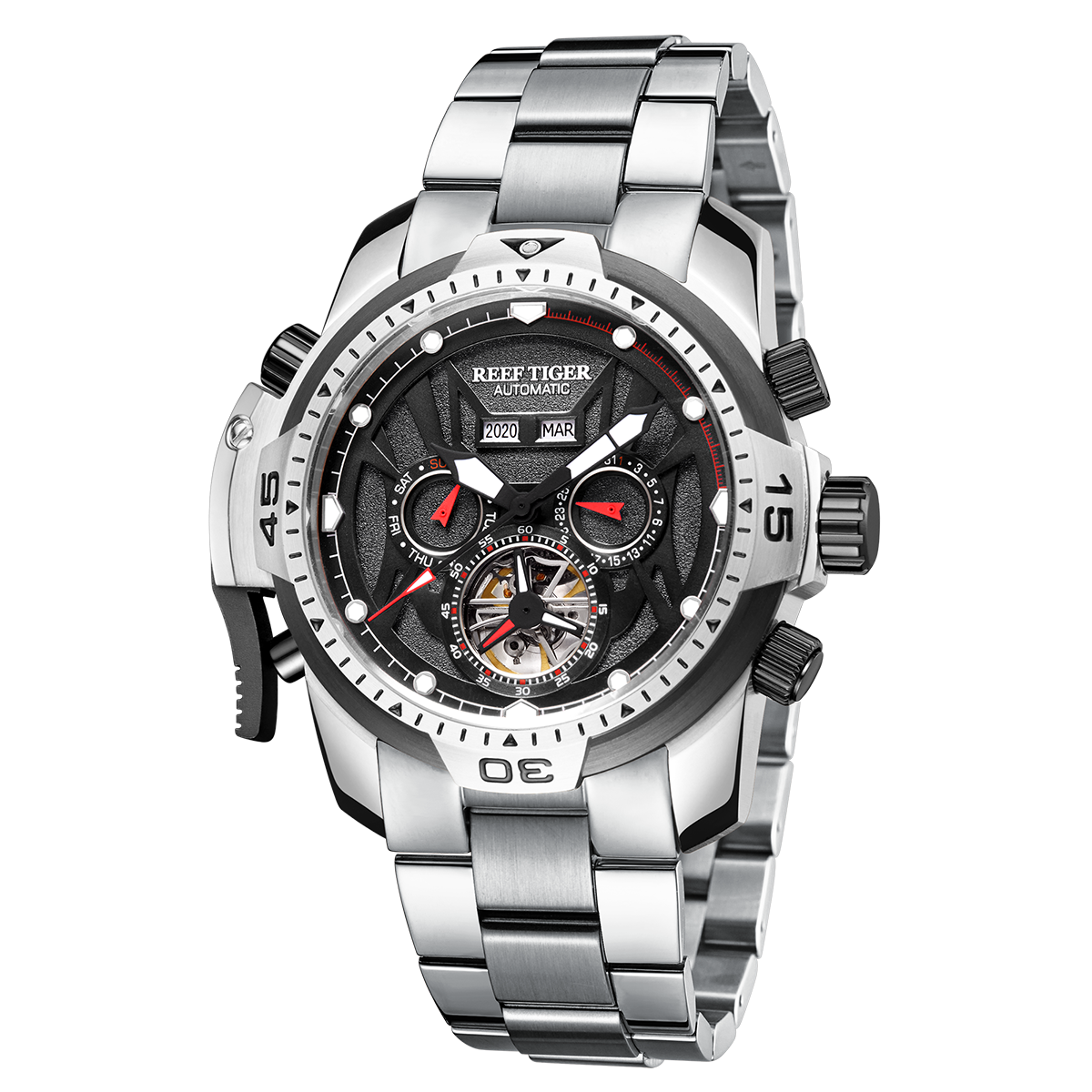 Reef Tiger Men's Aurora Transformers Skeleton Automatic Mechanical Watch - Steel image