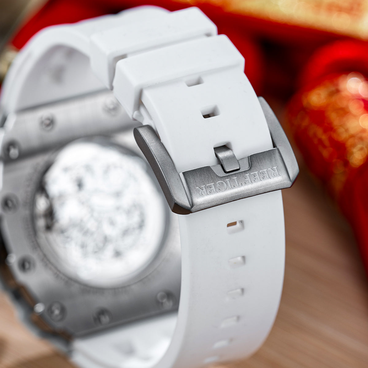 Reef Tiger Men's Chinese Lion Dance Automatic Skeleton Watch RGA3009 White image 9