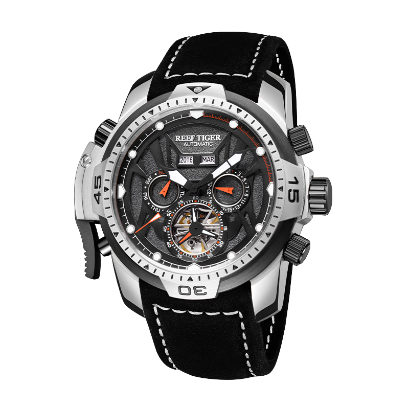 Reef Tiger Men's Aurora Transformers Skeleton Automatic Mechanical Watch - Leather image