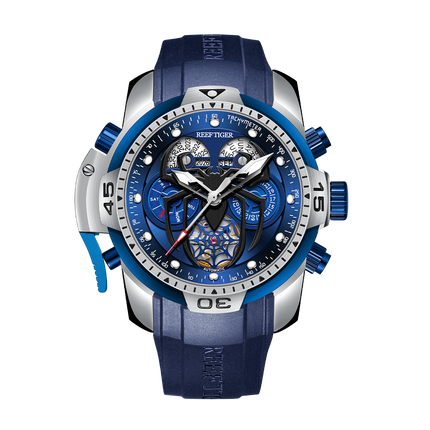 Reef Tiger Men's Aurora Spider Automatic Chronograph Watch Silver/Blue - Rubber image