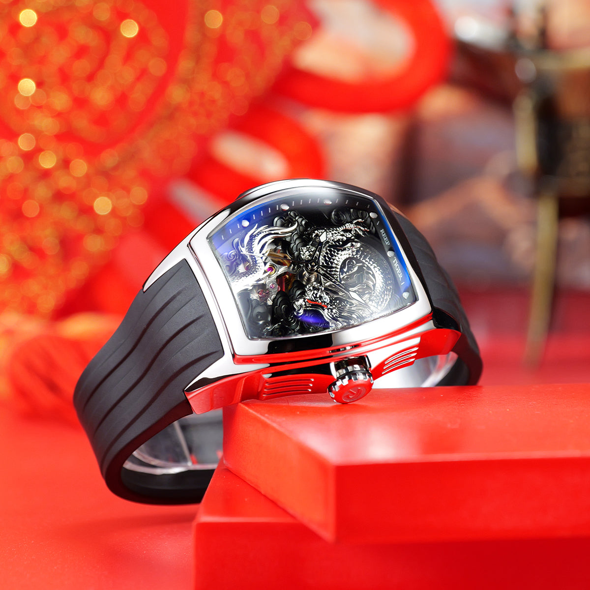 Reef Tiger Men's Aurora Chinese Dragon Skeleton Automatic Watch image 9