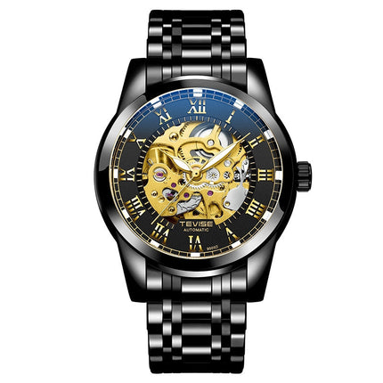 TEVISE Skeleton Classic Steel Ionic Black Watch image 8