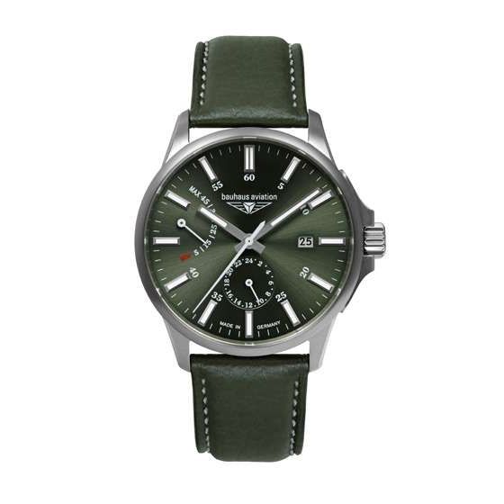 BAUHAUS AVIATION Men’s Titanium Automatic Power Reserve Leather Watch 28604 image 0