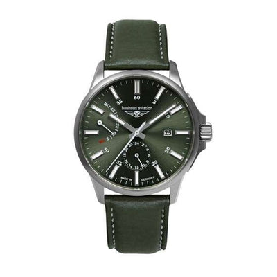 BAUHAUS AVIATION Men’s Titanium Automatic Power Reserve Leather Watch 28604 image 0