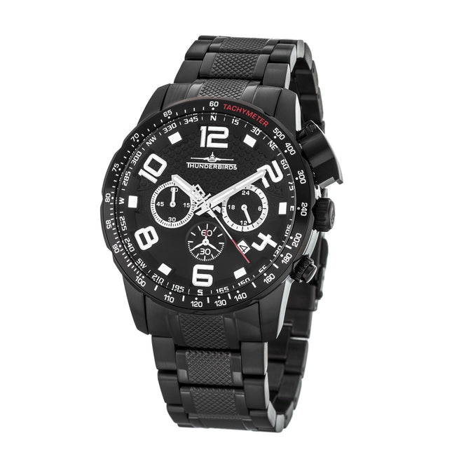 THUNDERBIRDS Aircraft Ejector Tachy Chronograph Steel Bracelet Watch Black Edition image 0