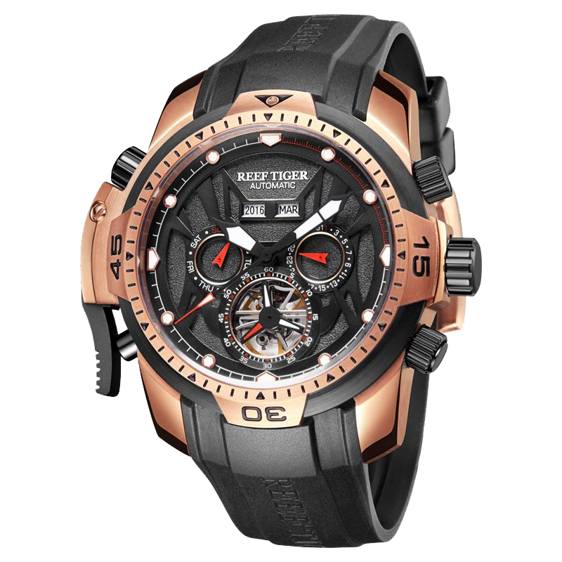 Reef Tiger Men's Aurora Transformers Skeleton Automatic Mechanical Watch - Rubber image