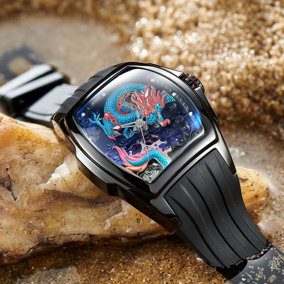 Reef Tiger Men's Aurora Chinese Dragon Skeleton Automatic Watch image 4