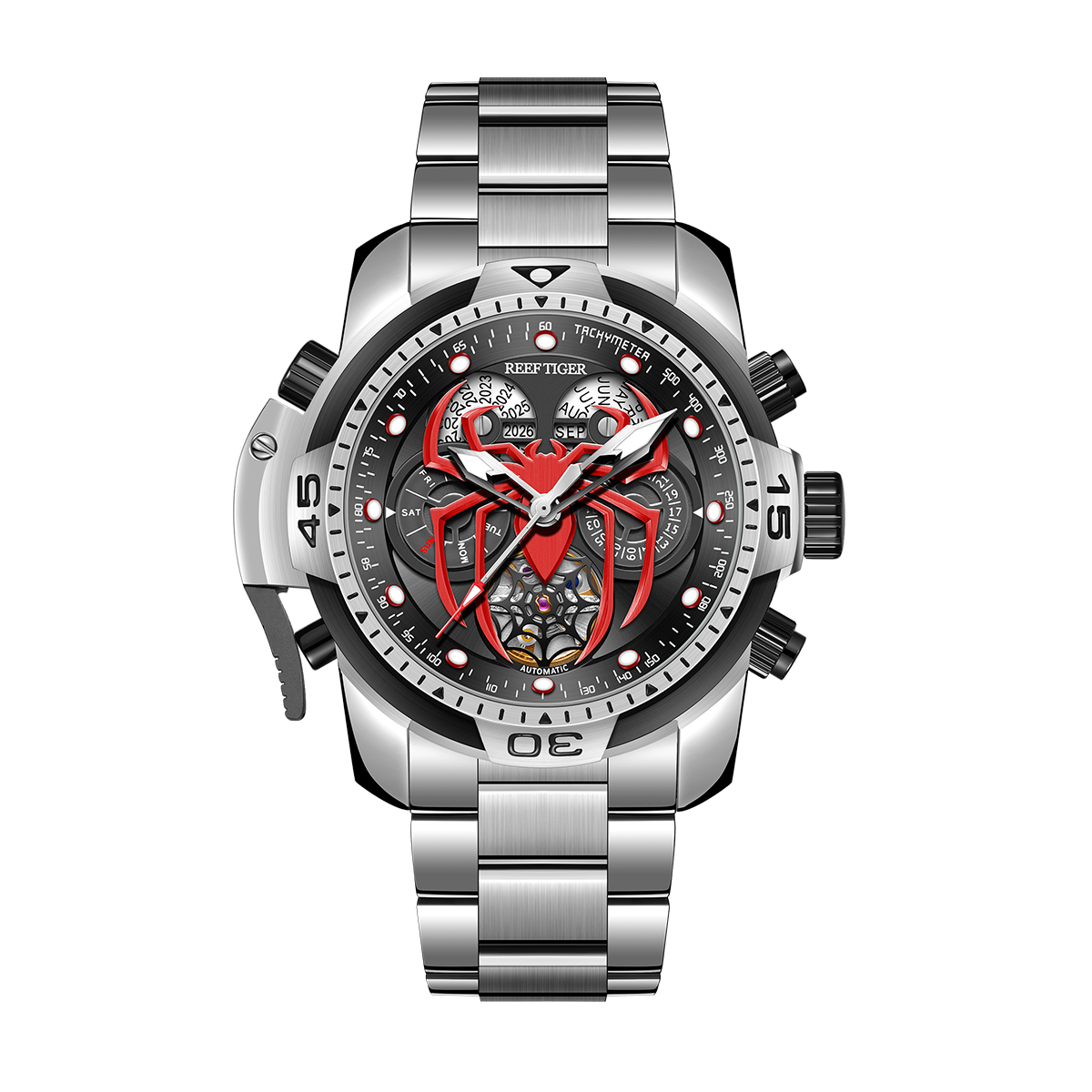 Reef Tiger Men's Aurora Spider Automatic Chronograph Watch Silver/Red - Steel image