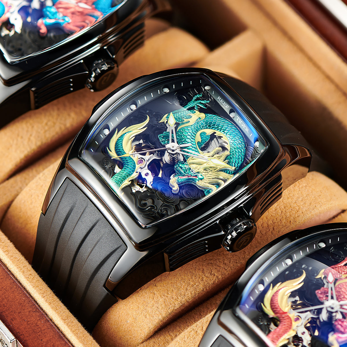 Reef Tiger Men's Aurora Chinese Dragon Skeleton Automatic Watch image 2