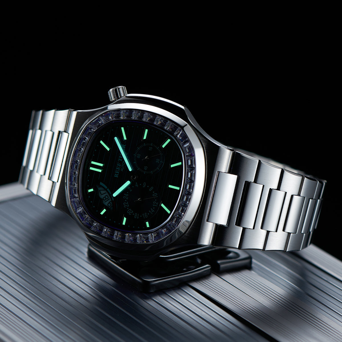 Reef Tiger Men's Peak 44mm Square Crystal Bezel Automatic Watch RGA2019 Rose Gold/Black image 6