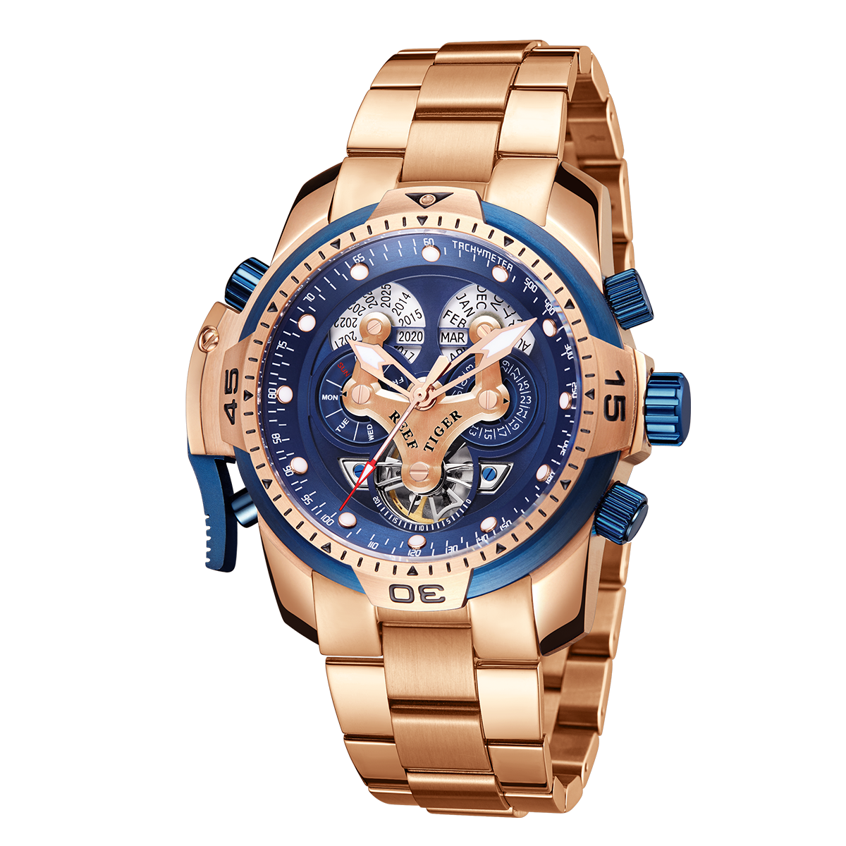Reef Tiger Aurora Concept Luxury Skeleton Men's Automatic Rose Gold Watches for Men image 7
