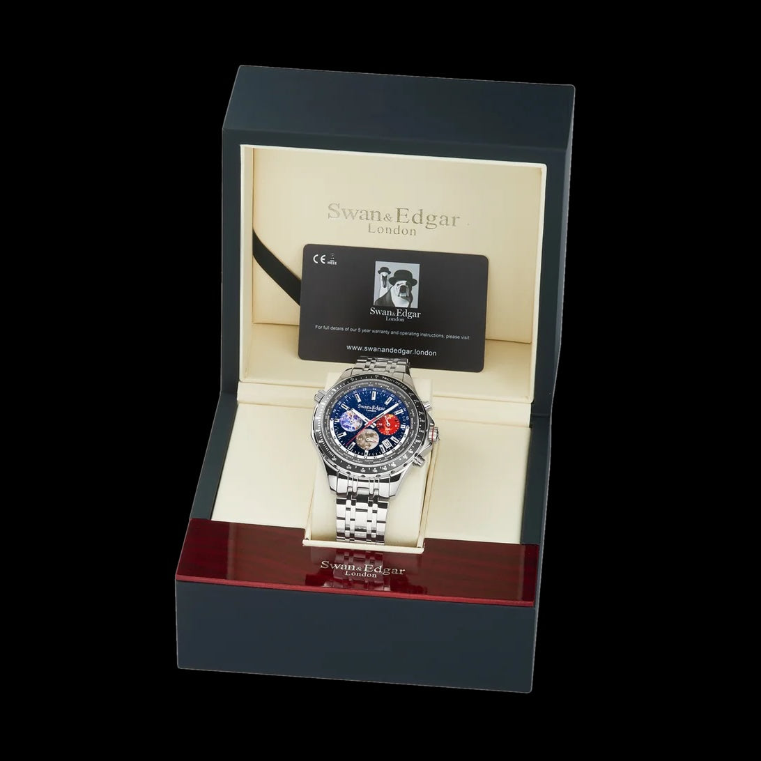 World Timer Mechanical Quartz Hybrid- Steel Matt Blue image 4