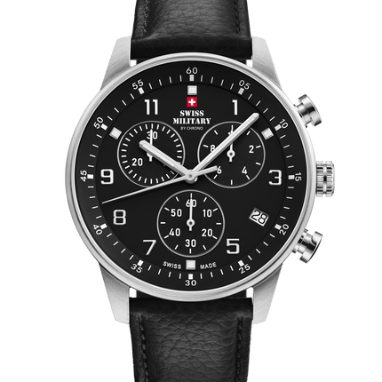 Swiss Military Minimalist Chronograph Watch – Leather, Black | SM34114.08 image 0