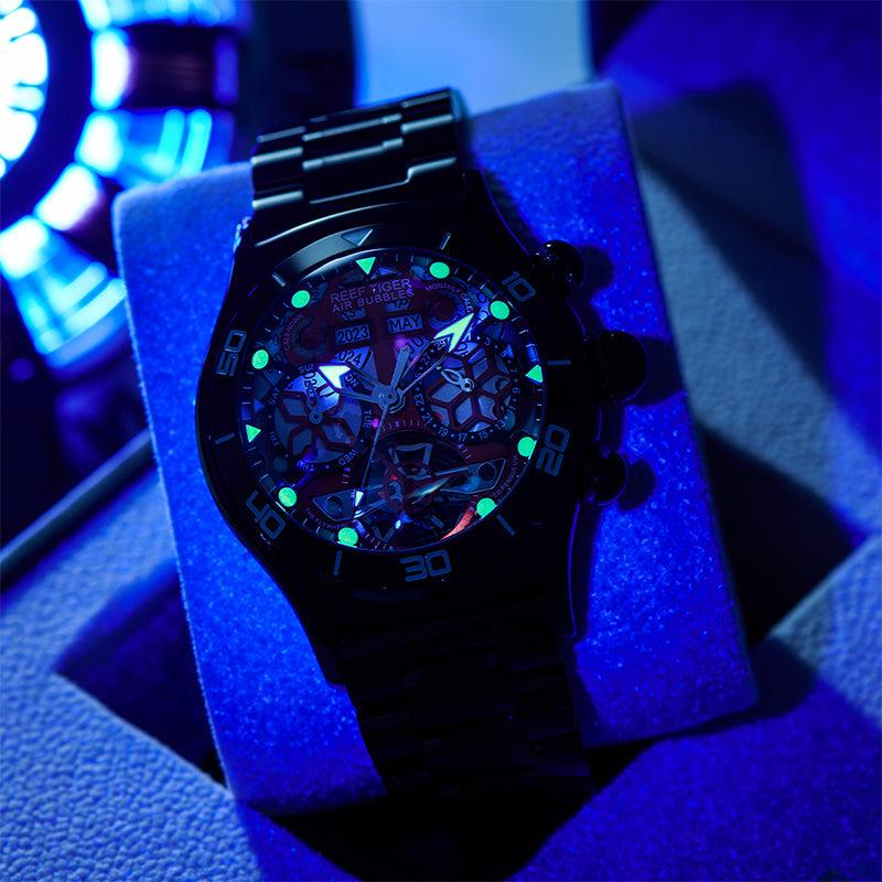 Reef Tiger Men's Aurora Air Bubbles Automatic Mechanical Skeleton Watch image 9