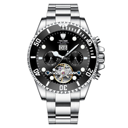 TEVISE Perpetual Flywheel Date Automatic Silver/Black Watch image 0