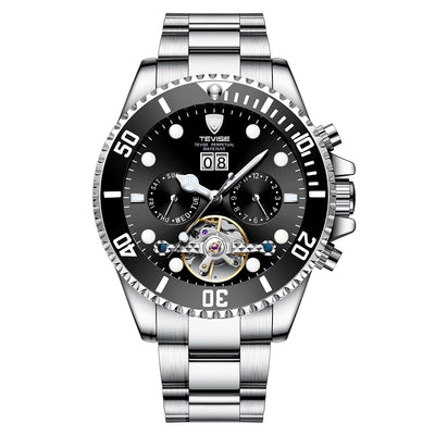 TEVISE Perpetual Flywheel Date Automatic Silver/Black Watch image 0