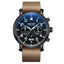 MEGIR Men's Big Pilot Chronograph Date 45mm Ionic Black / Brown Leather Watch