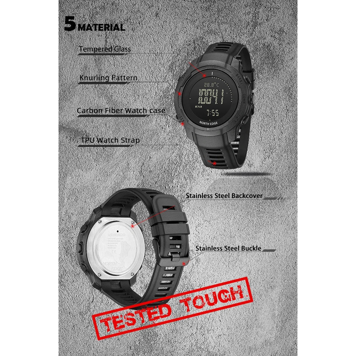 NORTH EDGE Tactical Vertico Carbon Fibre Watch Black image 15