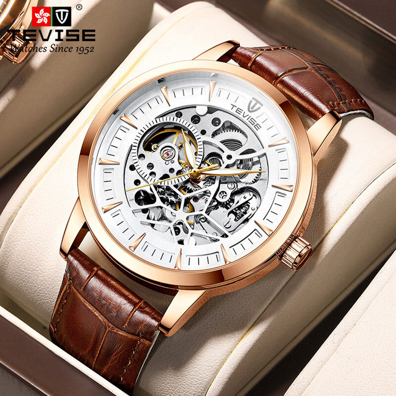 TEVISE Dream Automatic Leather Silver/Brown Watch