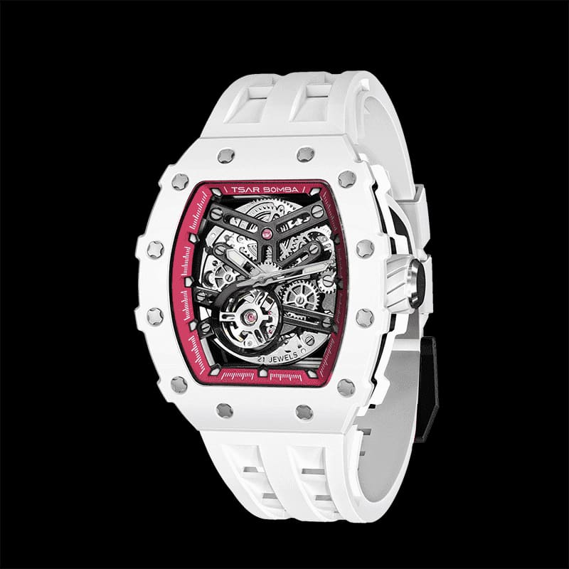 TSAR BOMBA Ceramic Automatic Waterproof Watch TB8208C White Red