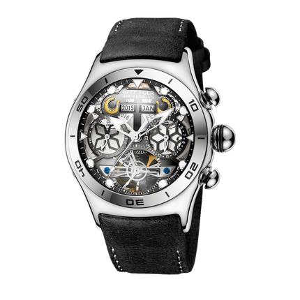 Reef Tiger Men's Aurora Air Bubbles Automatic Mechanical Skeleton Watch - Leather image