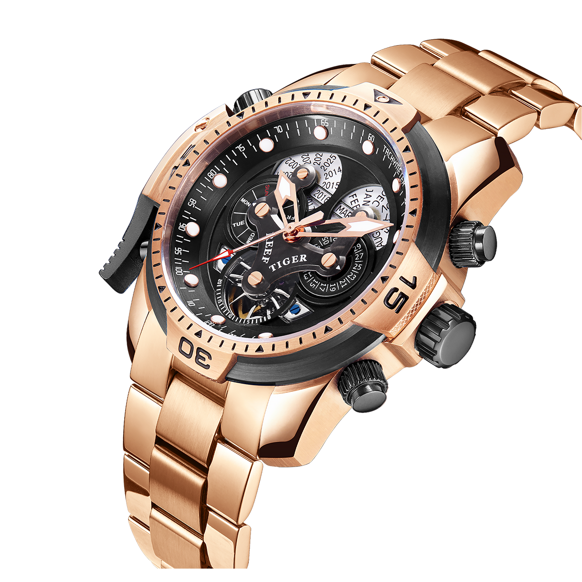 Reef Tiger Luxury Men's Aurora Concept Rose Gold Military Automatic Sport Watch image 1