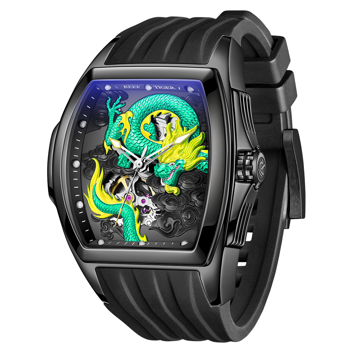 Reef Tiger Men's Aurora Chinese Dragon Skeleton Automatic Watch image 1