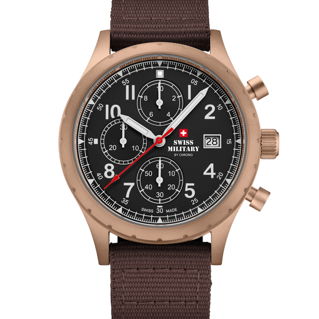 Swiss Military Field Chronograph Watch – Gold, Brown Canvas | SM34117.09 image 0