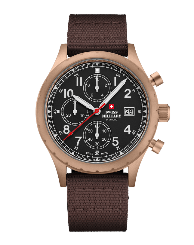 Swiss Military Field Chronograph Watch – Gold, Brown Canvas | SM34117.09 image 0
