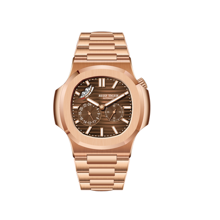 Reef Tiger Men's Peak 44mm Square Crystal Bezel Automatic Watch RGA2019 Rose Gold/Brown - Steel Bezel image