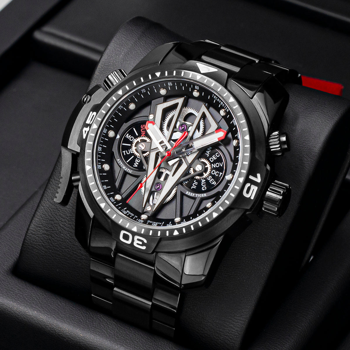 Reef Tiger Aurora Concept 2 Black PVD Automatic Military Sport Watch for Men image 11