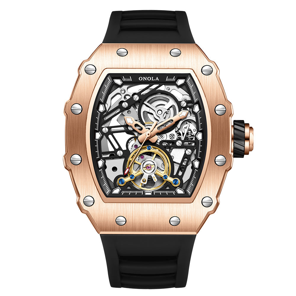 ONOLA Ankara Automatic Skeleton Watch - Rose Gold / Black image