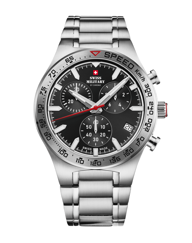 Swiss Military Speed Chronograph Watch – Black Silver Steel | SM34115.03 image 0