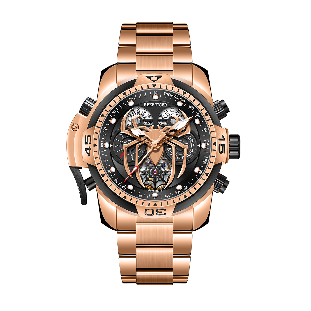 Reef Tiger Men's Aurora Spider Automatic Chronograph Watch Rose Gold/Black image 2